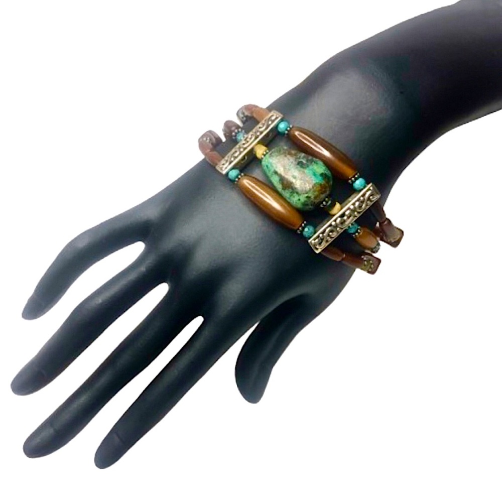 BARSE Turquoise Stone on Multi-Strand Toggle Bracelet w/ Sterling Silver Accents